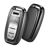 OATSBASF Car Key Cover Compatible with Audi,Suitable for Keyless Operation Keys Audi A4 A5 A6 A7 Q5 Q7 Q8 RS SQ TPU Silicone 3 Buttons Case Box (Black)