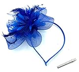 Ladies Beaded Feather Fascinator Clip/Headband Weddings, Races, Royal Ascot (Royal Blue)