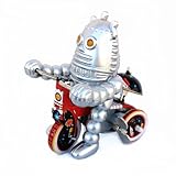BOLLUMA MS013 Silver Mini Tin Toy Robot Tricycle Clockwork Wind Up Walking Ringer Robot with Key Funny Vintage Mechanical Toys Collectible Gifts for Christmas Birthday Thanksgiving