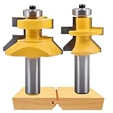 HOHXEN 2 Pcs 1/2 Inch Shank Tongue and Groove Router Bit Set, V Groove & Matched Tongue Router Bit with Edge Banding for Flooring, MDF, Solid Wood, Particle Board, Plywood