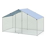 COSTWAY Large Chicken Run Coop, Galvanized Metal Walk-in Hen House with Waterproof & Sun-protective Cover, Poultry Shade Cage for Hens Rabbit Dogs Ducks