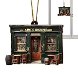 Irish Pub Christmas Ornament - Handcrafted Wooden Bar Decoration, Festive Irish Pub Ornament | Rustic Irish Ornament with Gold Chain, Wear-Resistant Christmas Tree Decoration for Tree