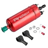 Pindex 12V Electric Fuel Pump, High Pressure Universal 12V Inline Petrol Diesel Fuel Transfer Pump 125PSI External Pump Replacement 0580464070 (Red)