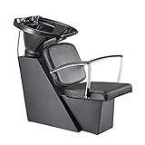 Barber Backwash Chair, Hair Washing Salon Chair ABS Plastic Shampoo Bowl Sink Chair with Basin Beauty Equipment (Black)