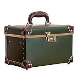 urecity Vintage Leather Vanity Case with Mirror, Hard Shell Cosmetic Case for Women, Stylish Beauty Case with Combination Lock (Dark Green, Medium)