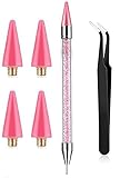 6 Pcs Rhinestone Picker Tool, Rhinestones Applicator Rhinestone Picker Dotting Wax Pen Dual-Ended Rhinestones Applicator Nail Art Tools with 4 Extra Wax Tips and 1 Tweezer for DIY