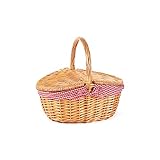 Two Lids Wicker Picnic Basket with High Handle with Liner Garden Harvest Basket Wedding Decoration