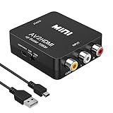 Amtake RCA to HDMI 1080P AV Converter - Composite CVBS AV to HDMI Video Audio Adapter for PS2 Wii Xbox SNES N64 VHS VCR Camera DVD, Supporting PAL/NTSC with USB Power Cable