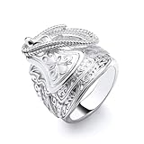 Mens Solid 925 Sterling Silver Large Gypsy Horse Saddle Ring P, Q, R, S, T, U, V, W, X, Y, Z, Z+1, Z+2 - Heavy 23.5g - High Polished Silver - Stamped Hallmark - 27.7 mm Ring Face - (Y)