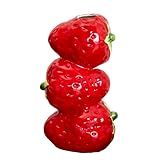 Triple Strawberry Stack Vase 11x20x9cm Ceramic Red Summer Fruit Flower Bud Stem Home Decor