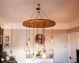 Cable Reel Drum Ceiling Light Pendant Rustic Chandelier with Reclaimed Wood for Exposed Vintage Bulbs