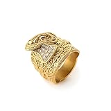 Premium Yellow 9ct Gold Plated Waterproof Saddle Ring with Stones - Premium Jewellery Gift for Men and Teens (size 8 - UK size P) - Bling King London