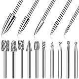 10Pcs Wood Carving Grinder Bits and 5Pcs Engraving Drill Bit Set Rotary Tool,Wood Carving Drill Bits Set for Rotary Tool DIY Woodworking, Drilling- 3mm
