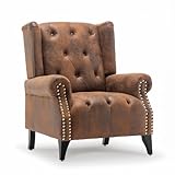 Brown High Backed Chesterfield Wingback Chair – Retro Faux Leather Armchair, Classic Wingback Armchair Fireside Chair for Living Room Bedroom Reading