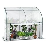 VOUNOT® Lean to Wall Greenhouse, Walk-In with Zipped Roll-Up Door, PE Cover 135g/m2 Small Grow House for Vegetables Plants Flowers Garden & Outdoor 200x100x180cm, White