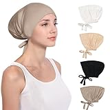 Women Hijab Undercap 4PCS Under Scarf Hat Adjustable Headscarves Islamic Muslim Under Hijab Cap Under Scarf Bonnet Caps Headwear Hats Chemo Sleep Cap with Tie Back Closure for Women Solid Color