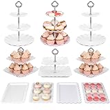 Pack of 10 NWK Cake Stand, Cupcake Stand, with 3 x Two-Tier Cupcake Stands, 3 x Three-Tier Cupcake Stands, 4 x Appetizer Trays, for Birthday Baby Bridal Shower Party (Silver)