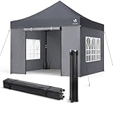 VOUNOT 3x3m Heavy Duty Gazebo with 4 Sides, Pop up Gazebo Fully Waterproof Party Tent with Roller Bag and Leg Weights, Grey