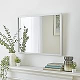 New Rectangle Overmantel Wall Mirror – Modern Framed Mirror for Fireplace or Living Room – Can Be Hung Portrait or Landscape – M-04 (White)