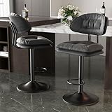 Hawthyhome Bar Stools Set of 2 |Ergonomic Upholstered with Back •Adjustable Double-Layer •Swivel Counter Height for Kitchen Island •Dark Grey