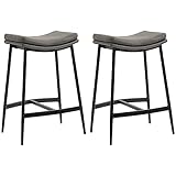 HOMCOM Breakfast Bar Stools Set of 2, Microfibre Upholstered Barstools, Industrial Bar Chairs with Curved Seat and Steel Frame for Dining Room, Kitchen, Grey