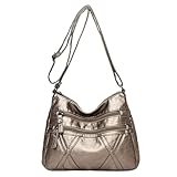 Crossbody Bags For Women Vintage Soft Leather Purses And Handbags Ladies Large Capacity Multi Pocket Shoulder Bag For Female Mother's Day Luggage Strap Messenger Bag (Bronze, One Size)