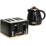 HOMCOM Kettle and Toaster Sets, 3000W 1.7L Rapid Boil Kettle & 4 Slice Toaster with 7 Browning Controls, Defrost, Reheat and Crumb Tray, UK Otter Thermostat, Black