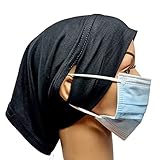 Bonnet Viscose Hijab with Ear Hole Stretch Jersey Head Sleep Cap Under Scarf Bone Headscarf Turban Stretchy Beanie Cancer Hair Cover Protection Patients (Black)