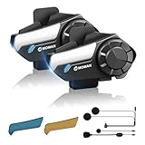 Moman Motorbike Intercom, H2S 2-Way 1000M Motorcycle Intercom Triple Noise Cancellation Helmet Headset Communication System Audio Multitasking Hi-Fi Stereo Music Sharing FM AI Voice Waterproof, 2 Pack
