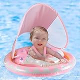Thedttoy Baby Swimming Float for 6-36 Months, Inflatable Baby Pool Float with Dual Airbags & UPF50+ Sun Canopy, Adjustable Safety Seat Baby Swimming Ring for 6 9 12 18 24 36 Months Toddlers Gilrs