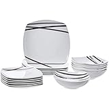 Amazon Basics 18-Piece Dinnerware Set - Modern Beams, Service for 6, 17 cm, 19 cm, 24.4 cm
