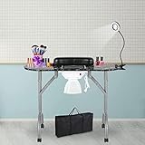 LEIBOU 35''L Portable & Foldable Vented Beauty Manicure Table Nail Technician Desk Workstation Salon Spa with Magnifier USB LED Lamp,Fan dust Collector,Sponge,Carrying Bag (Black Flower)