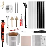 100W Plastic Welding Kit, Plastic Welder & Soldering Iron Gun with 2-Speed Adjustable & 5 Soldering Tips, 20 Black & 20 White Rods, Steel Mesh, Metal Brush for Small-Scale Welding Tasks
