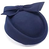 Lawliet Womens Wool Felt Dressy 1950s Cocktail Pillbox Hat Wedding Bridal Beret Church Tea Party A620 (Navy Blue)