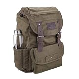 TOPWOLFS Waterproof Waxed Canvas Backpack for Men Travel Rucksack Leather Trimming, Green, OneSize, Rucksack Backpacks
