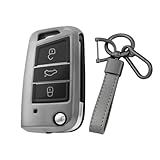 YUBOZDZQ 3 Buttons Car Key Case Cover for Vw G0lf 7 MK7 Polo Passat Tiguan MK2 Seat Leon Ibiza Skoda Octavia Kodiaq Flip Folding Car Key Fob Cover Box -Titanium Gray