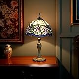 BELOFAY Elegant Floral Tiffany Lamps, Stained Glass Handmade Tiffany Vintage Bedside Table Lamps for Living Room, Bedroom, 8" Shade Diameter and 13" Stand Height