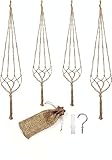 Lang Horn 4Pcs Macrame Plant Hangers, Jute Rope Hanging Planter Basket Plant Pot Hanging Plants Holder with Hanging Hooks for Indoor Outdoor Garden Home Decor (4 Pc Set)