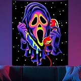 Blacklight Tapestry Horror Face, Halloween Decoration Tapestry Skull UV Wall Hanging Tapestries, Glowing Art Poster Party Home Backdrop Ghost Wall Hanging Tapestries for Living Room Bedroom