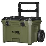 BUNKER Load-Up Tool Box on Wheels - 340mm – Base Modular Storage System with Telescopic Handle – IP65 Waterproof – Lockable Case with Lift-Out Tray – Heavy-Duty Interlocking Stackable Design