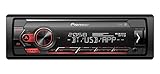 PIONEER 1-DIN receiver with Bluetooth, Red/White illumination, USB/3.5mm Jack, Spotify, Pioneer Smart Sync App and compatible with Apple and Android devices, Red/Black, MVH-S420BT