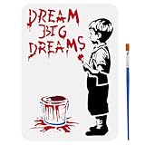 FINGERINSPIRE Big Dreamer Stencil for Painting 21x29.7cm Hollowed Banksy Graffiti Template with Brush Dream Big Dreams Painting Stencil Boy Dreams Stencil Banksy Theme Template for DIY Crafts