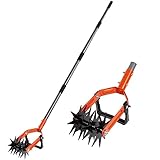 Walensee Rotary Cultivator Tool, Adjustable Garden Hand Tiller with Stainless Steel Pole, 2-in-1 Garden Weeder and Crumbler Soil Cultivator Tool for Soil Mixing or Reseeding Grass