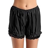 Miutii Womens Satin Lace Hem Pumpkin Bloomers Shorts Pants Ruffle Silky French Knickers Security Under Pants Black One Size