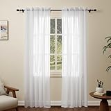 Pacok White Voile Curtains, 84 Drop 2 Panels Net Curtain for Windows, Rod Pocket Sheer Curtain Panel Voile Curtains for Living Room Kitcken Bedroom W56xL84 Inch(White, 142 x 213cm)