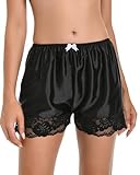 Satini Women's Lingerie Lace Briefs Panties French Knickers Satin Shorts (Black, L)