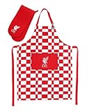 Liverpool FC Kitchen Set, Red and White Checkered Apron with Oven Glove, Official LFC Merchandise