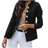 HHMY Women's Elegant Suit Jacket with Button Placket Military Blazer Casual Coat, M - 3XL, Black, XL