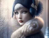RZHRHJES wall art Touch of Mink Beautiful Flapper Wearing a Mink Stole 58x90cm no frame Canvas Painting