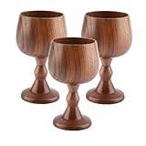 3pcs Wood Cup, Wood Wine Goblet Vintage Hand-Made Retro Wooden Beer Mug Wooden Coffee Mug Tea Cup for Drink Coffee, Beer, Whiskey, Milk, Cocktail, 5.07oz/150ml